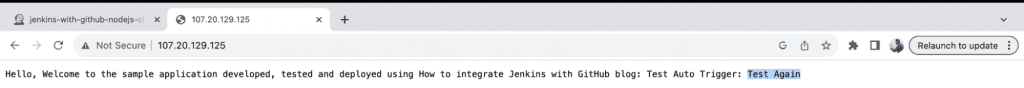 You can verify this by visiting the application URL. Here, you should observe your change reflected in the message.
