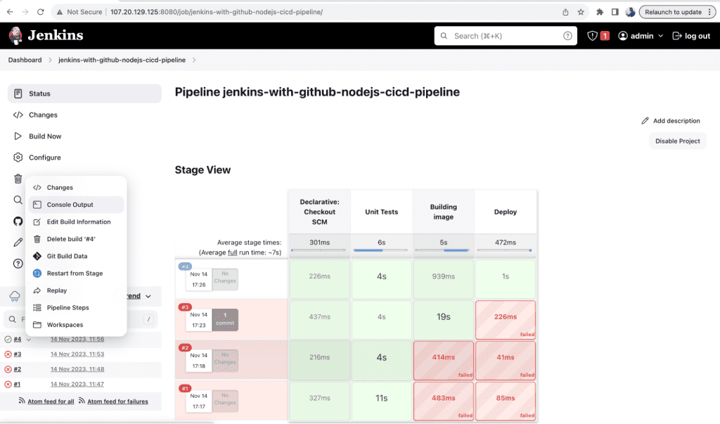 How to integrate Jenkins with GitHub: log in again to Jenkins UI using the “admin” user and the password available in the /var/lib/jenkins/secrets/initialAdminPassword file. Click on the “Build Now”