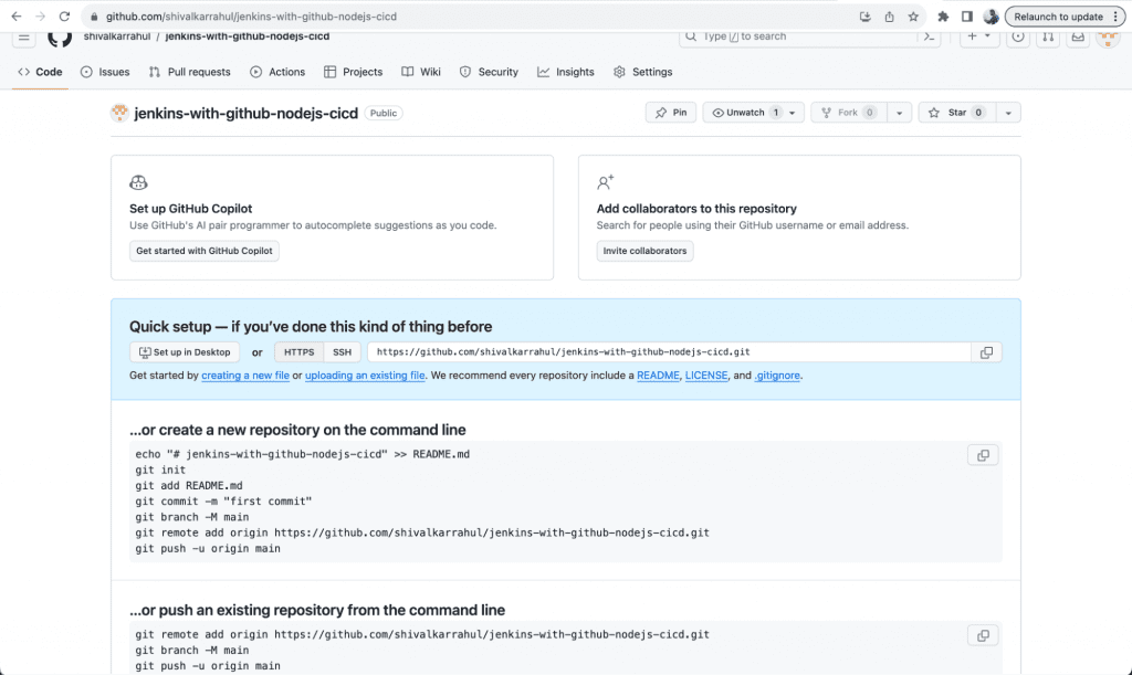 subsequent page: jenkins with github node js ci cd