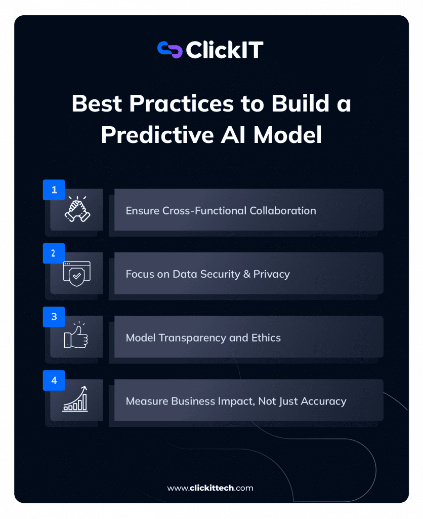 best practices to build a predictive AI model, from ensure cross-functional collaboration, data security, model transparency and more