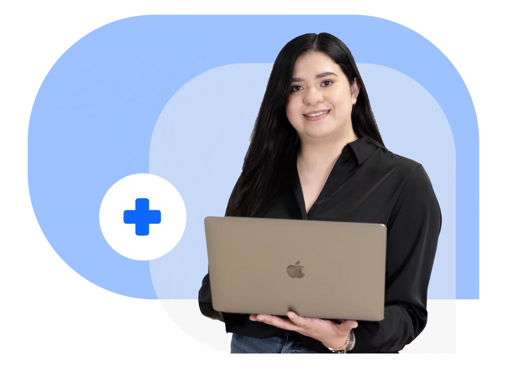 Healthcare software engineer working on laptop