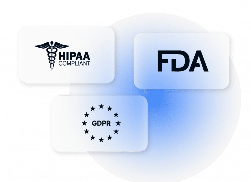 Healthcare-themed UI cards showing partners