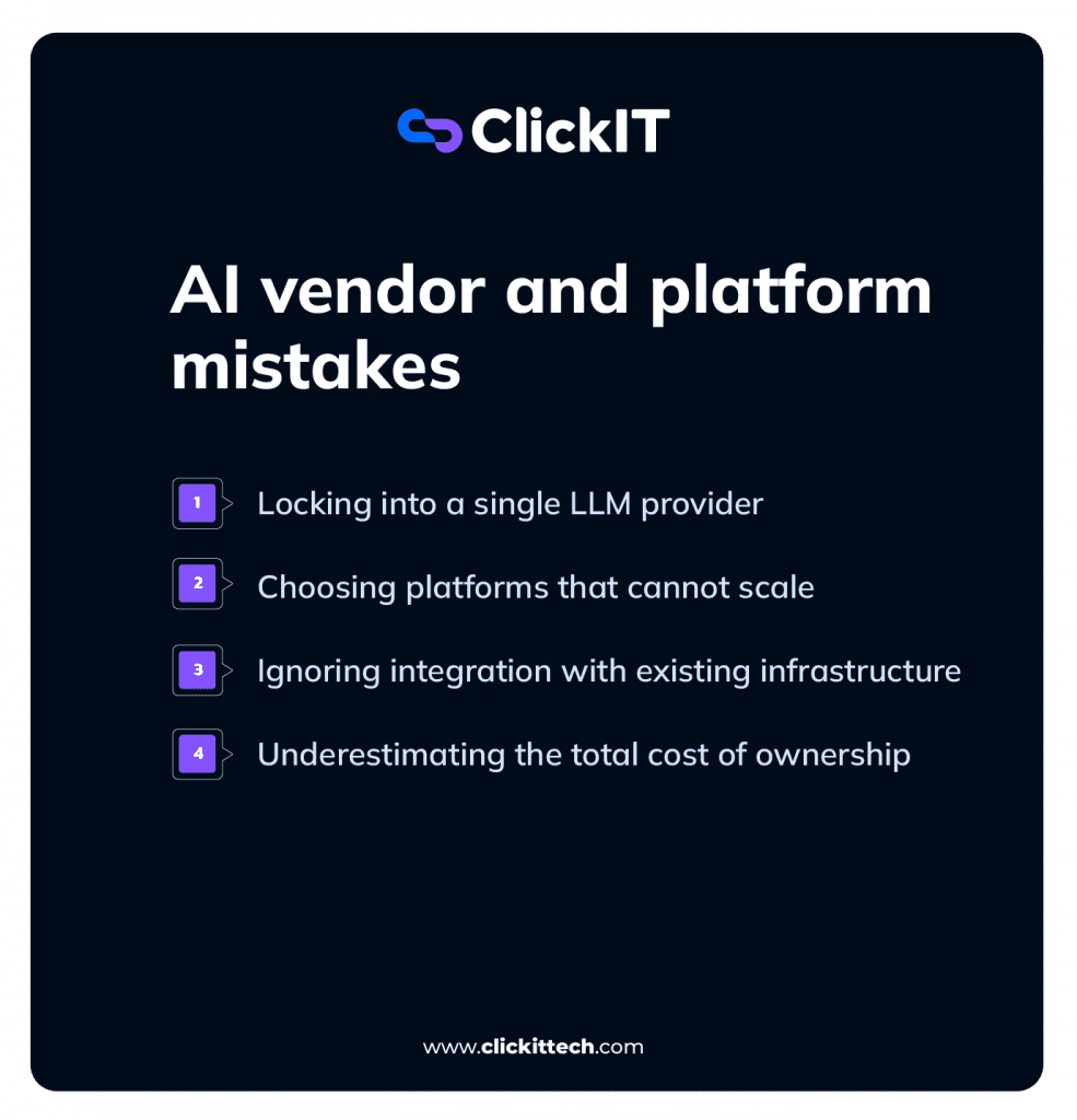 AI vendor and platform mistake, locking into a single LLM Provider, choosing platforms that cannot scale 